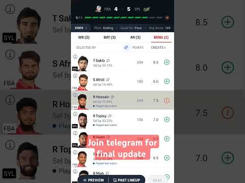 FBA vs SYL Dream11 Prediction today  #bpl2025