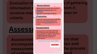 Measurement | Evaluation|Assessment meaning and Differences #b.Ed.#CTET#all teaching exams