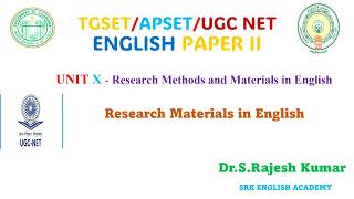 Sources in Research–TG SET/UGC NET Eng II- Research Methods & Materials in English Unit X – 