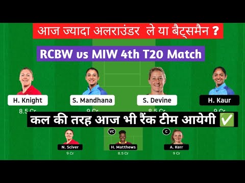 WPL 2023 आज का Dream11 कौन जीतेगा? MIW vs RCBW 4th T20 Fantasy prediction | Vision11 | Pitch Report
