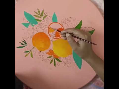 Citrus on Peach - Painting in Acrylics @hazelnutartworks