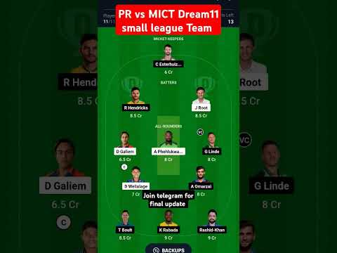 PR vs MICT Dream11 Small league Team| Dream11 SL Mini GL Team| Sat20| #sat20 #dream11