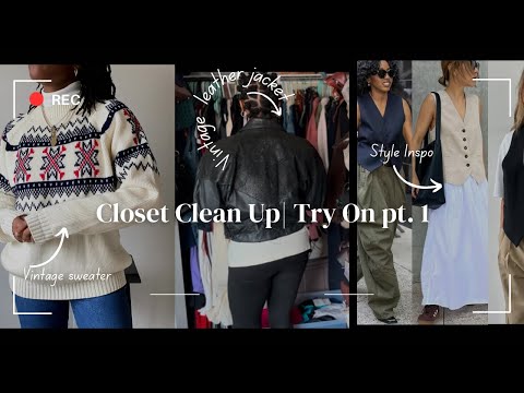 Declutter My Closet With Me Pt. 1|Try-On| Vintage Sweaters, Vintage Leather+|How to Build a Wardrobe