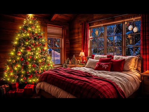 Cozy Night Ambience in Night Bedroom | Deep Relaxation with Snowstorm Sounds and Fireplace